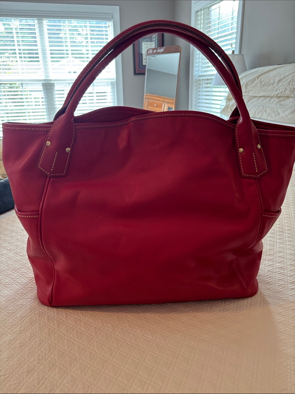 Dooney & Bourke Vibrant Red Leather Tote with Logo Plaque - Picture 4 of 7